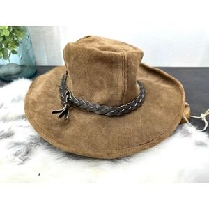 Suede leather outback hat Australia genuine leather tan braided vintage large